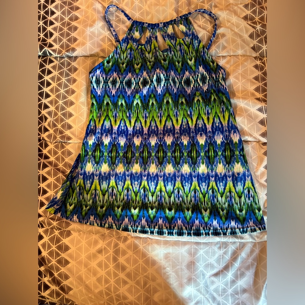 Caribbean Joe Blue and Green Swim Top in a size 10